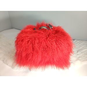 Upcycled Vintage Samsonite Mongolian Fur Makeup Case w Metal Dragon Handle